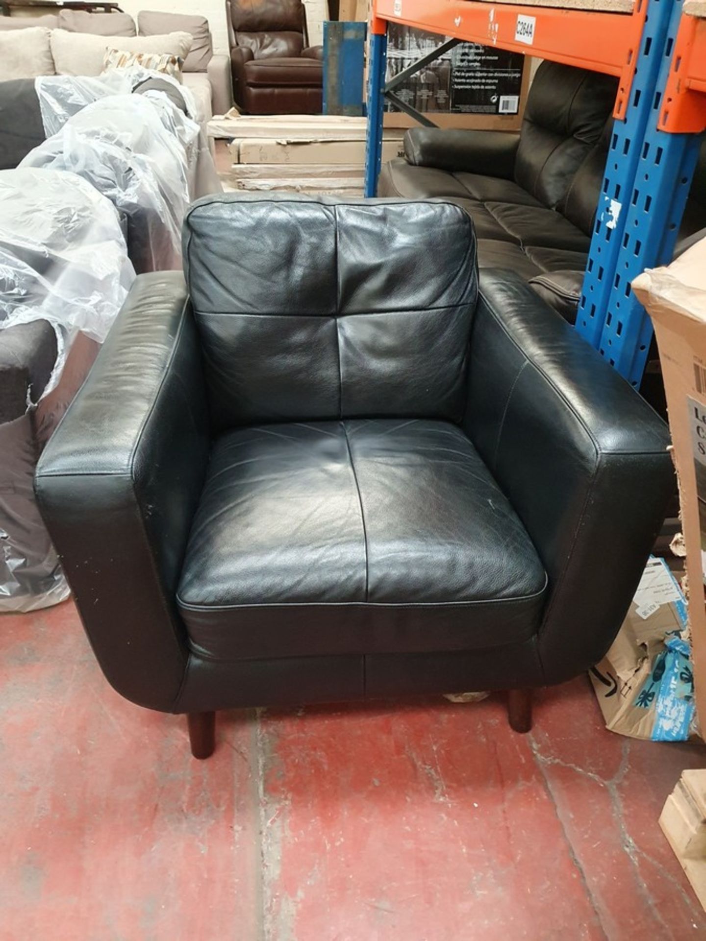 Lounge set of a 3 Seater Black Leather sofa with matching Arm chair, used with a few scratches and - Image 2 of 4