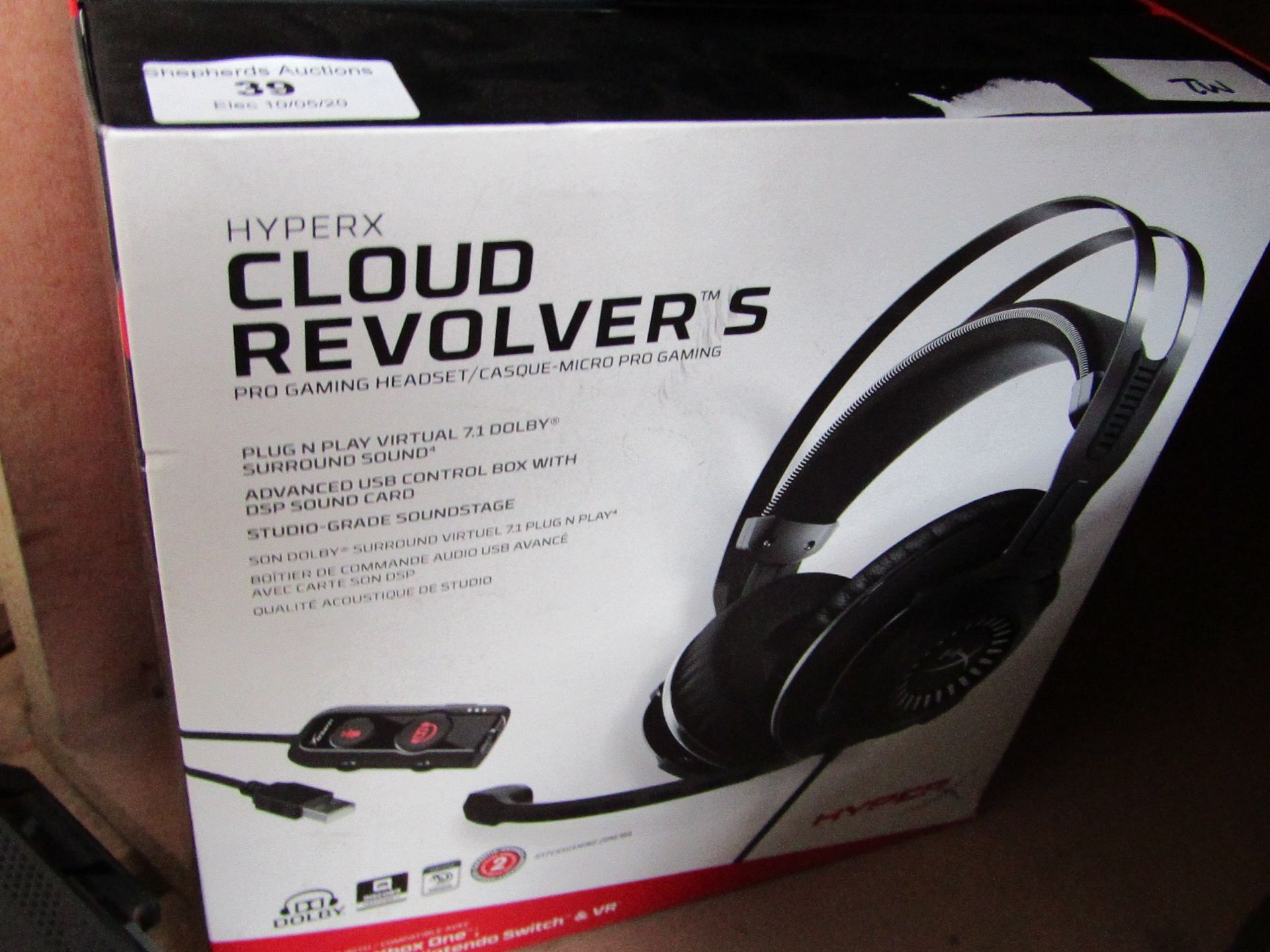 Hyper X Cloud Revolvers gaming headset, audio tested working, mic untested. Boxed.