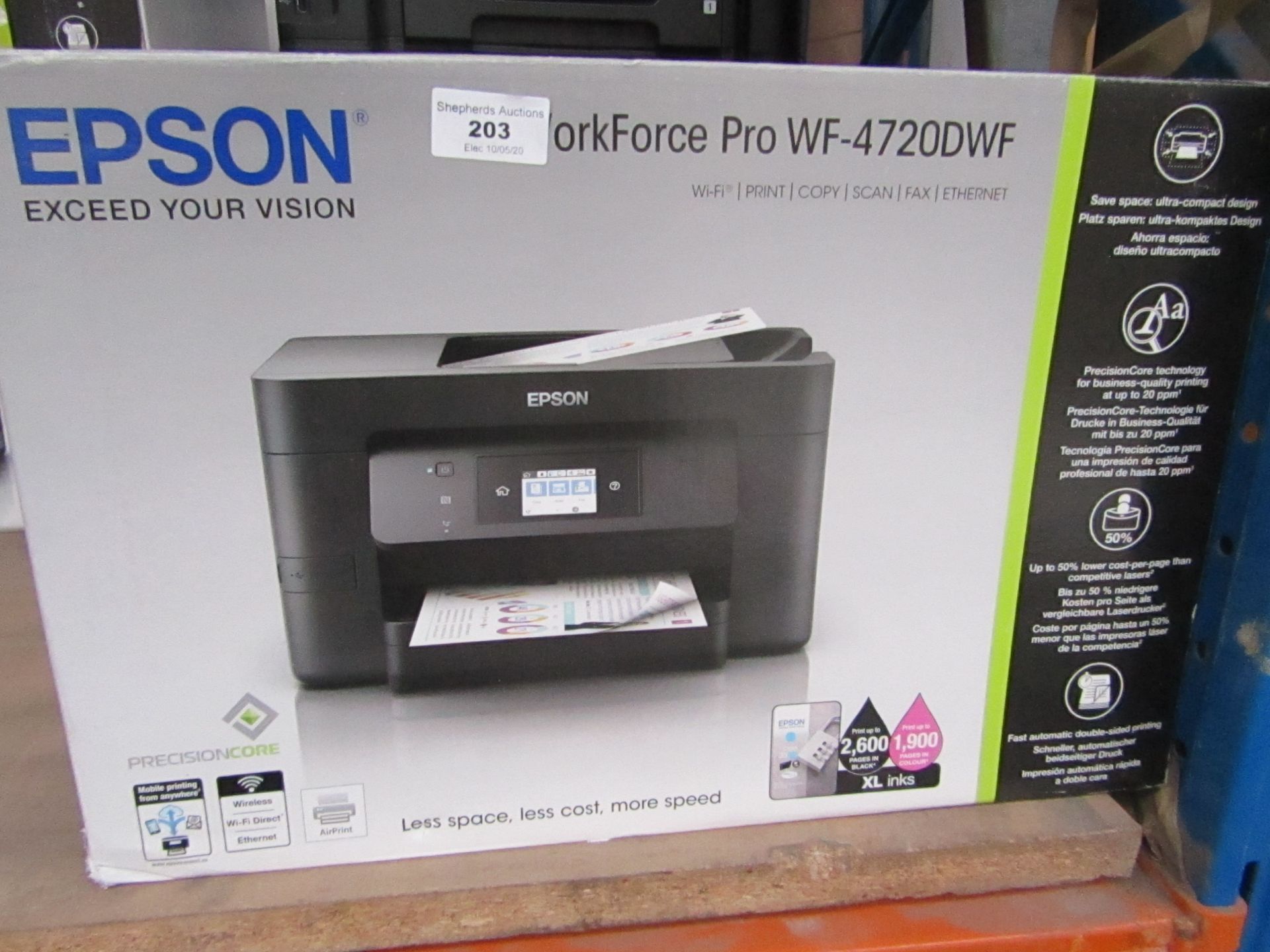 Epson workforce Pro WF-4720DWF printer, boxed and unchecked