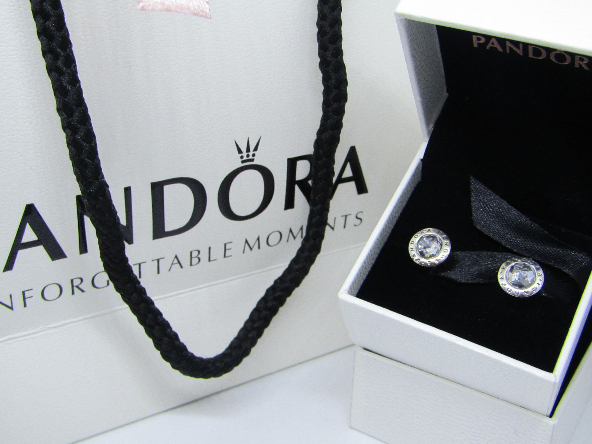 Pandora 925 Silver & Crystal Earrings in Presentation box & Pandora Gift Bag see image for design