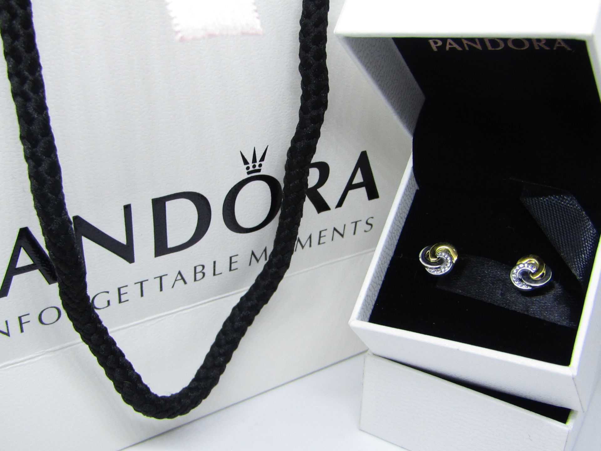 Pandora 925 Silver & Crystal Earrings in Presentation box & Pandora Gift Bag see image for design