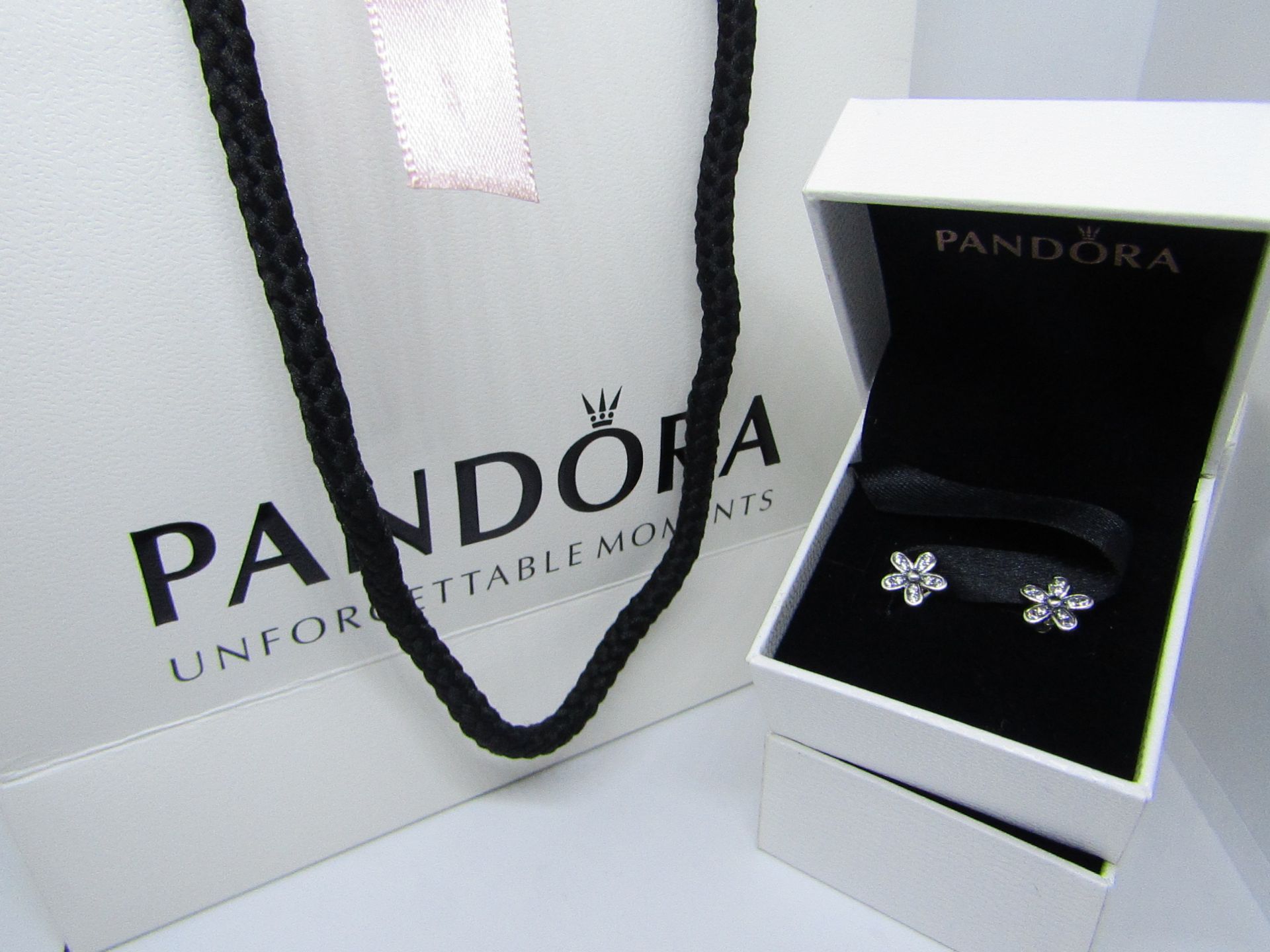 Pandora 925 Silver & Crystal Earrings in Presentation box & Pandora Gift Bag see image for design