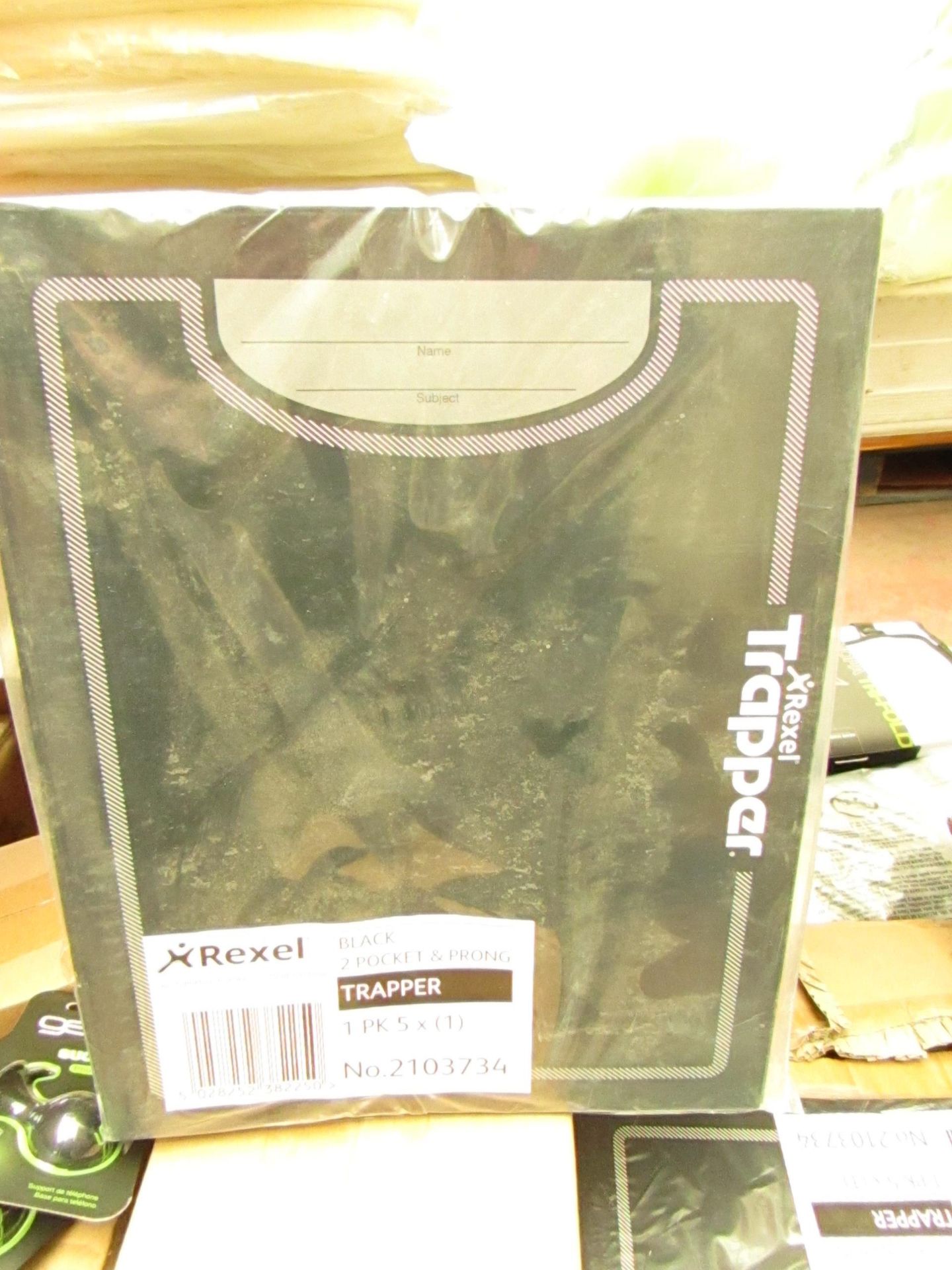 Box of 12 Packs of 5 Black 2 Pocket & Prong Trappers. New & Packaged