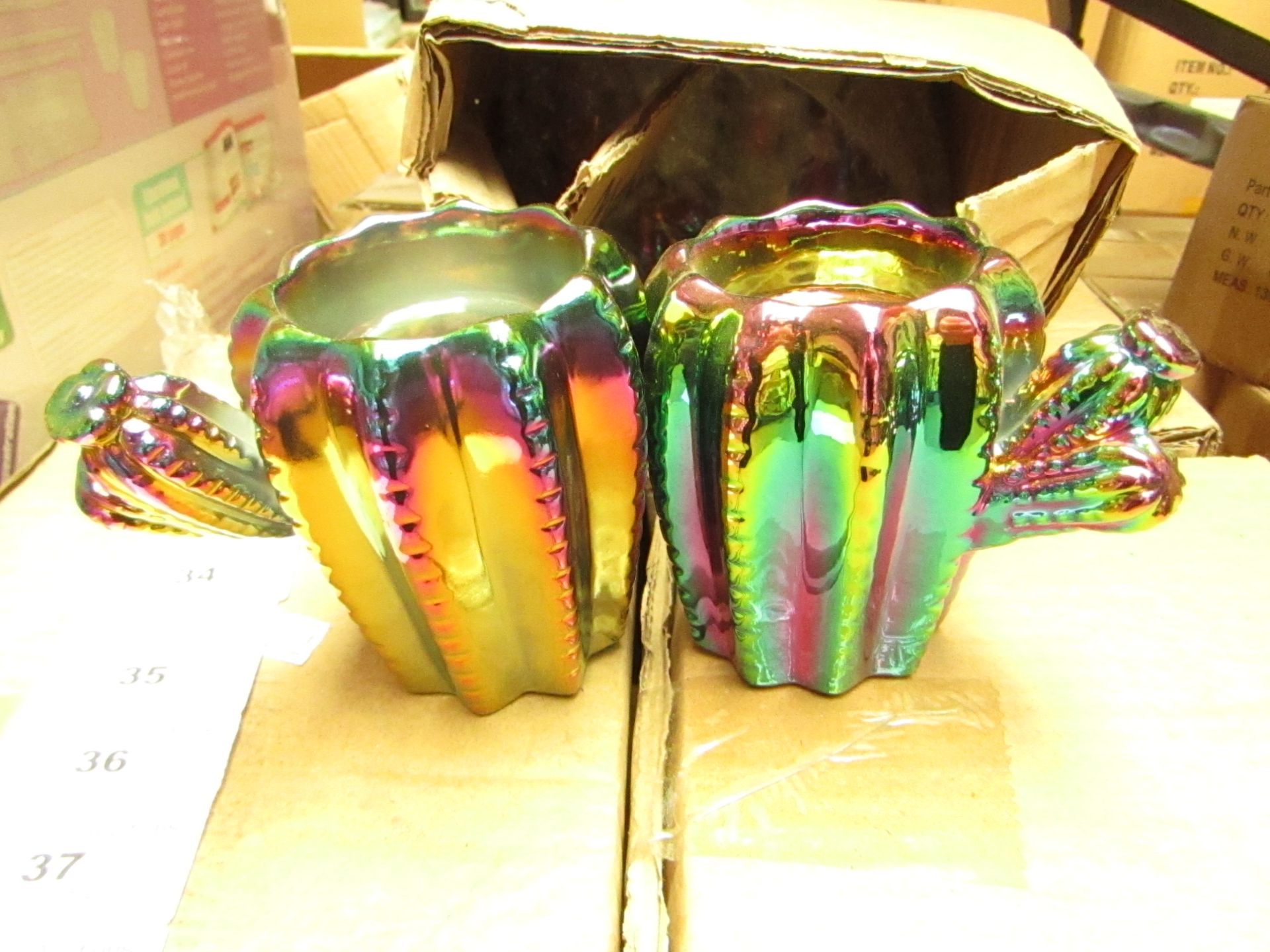 4 Boxes of 4 Oil Slick Cactus Tealight Holders. New & Boxed