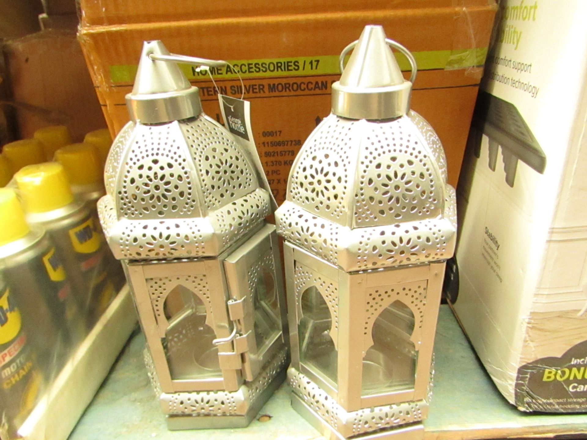 Set of 2 Silver Moroccan Lanterns. New & Boxed