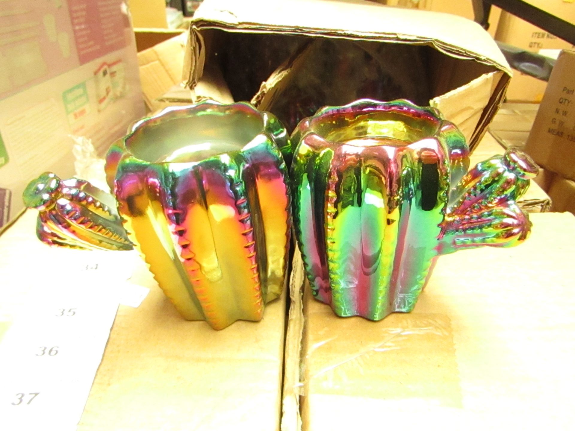 4 Boxes of 4 Oil Slick Cactus Tealight Holders. New & Boxed