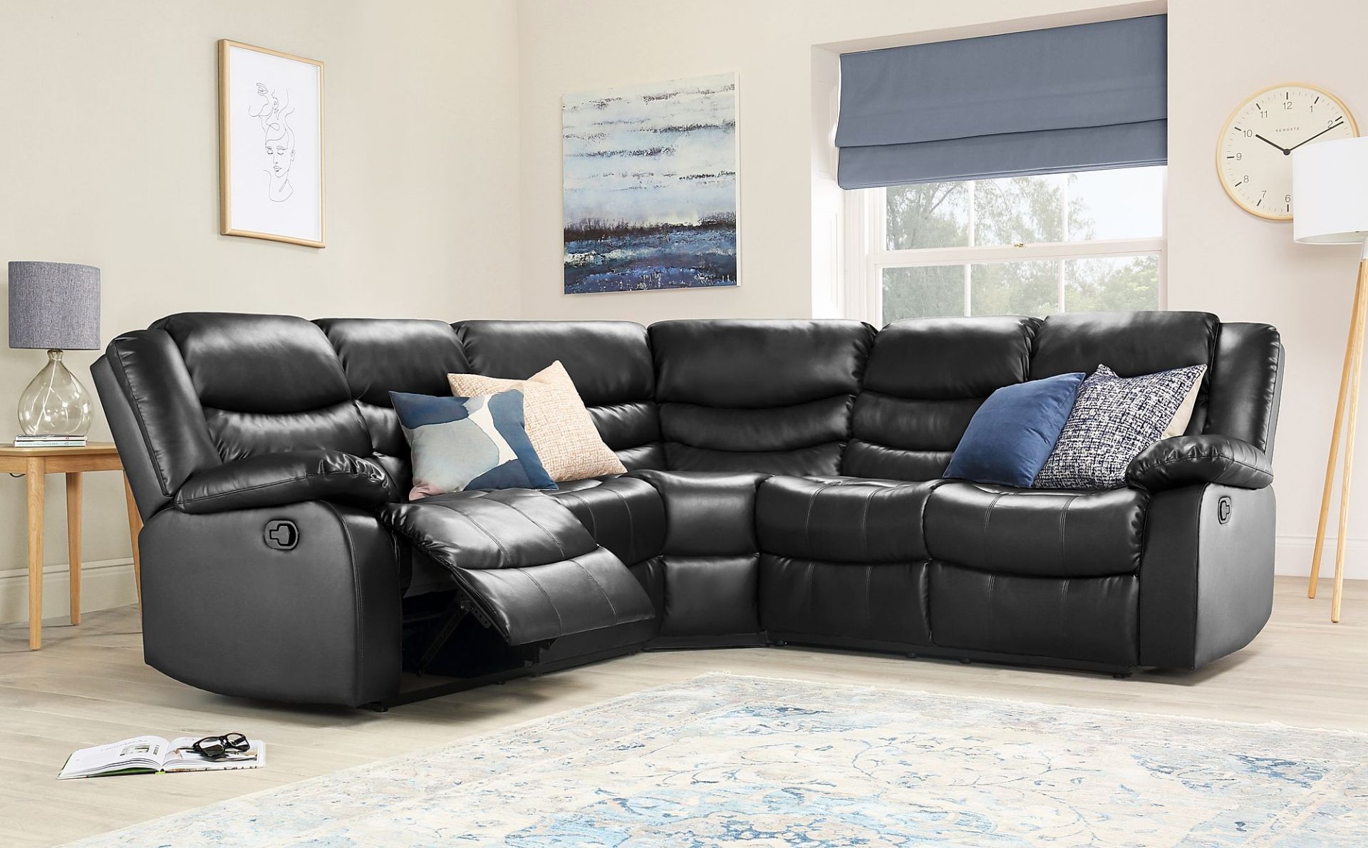 Sorrento Large Black Corner Seater Sofa - Condition report see lot zero - Packed in original