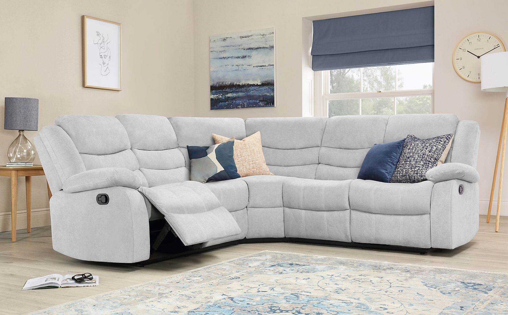 5pcs x Sorrento Large Dove Grey Fabric Corner Seater Sofa - Condition report see lot zero - Packed