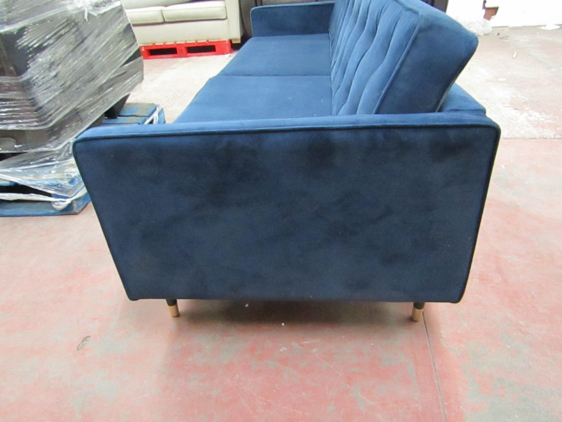 Swoon Sample blue velour  2 piece sofa, this sofa is very long at  2.62mtrs which is why its comes - Image 6 of 9
