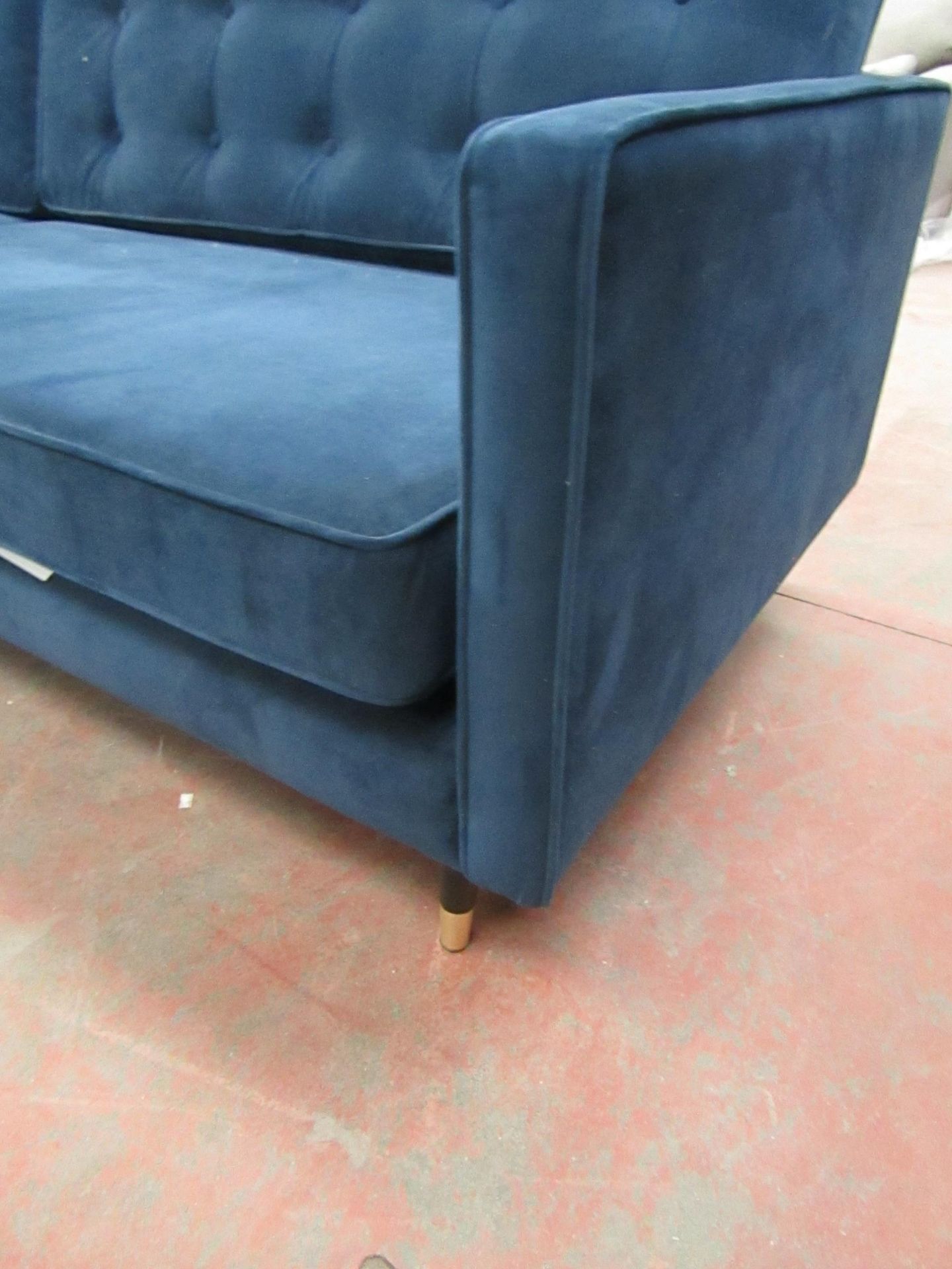 Swoon Sample blue velour  2 piece sofa, this sofa is very long at  2.62mtrs which is why its comes - Image 7 of 9