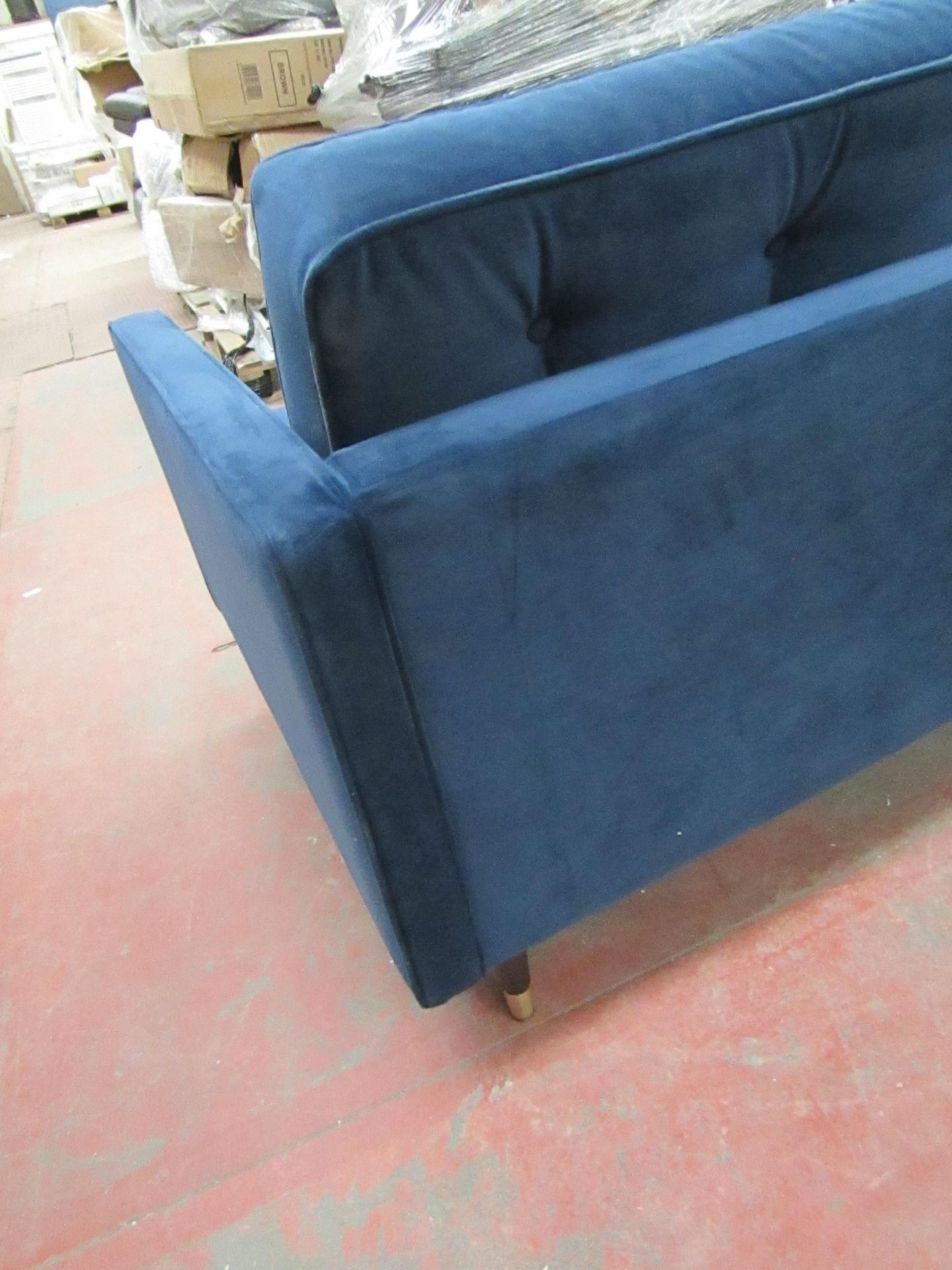 Swoon Sample blue velour  2 piece sofa, this sofa is very long at  2.62mtrs which is why its comes - Image 5 of 9