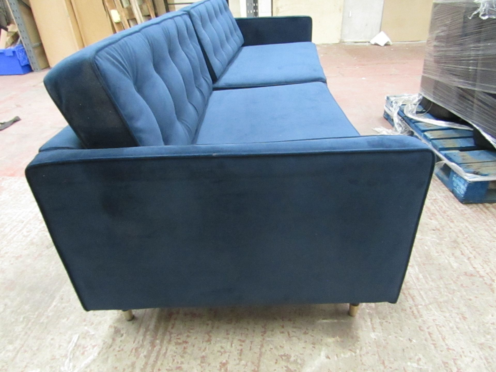 Swoon Sample blue velour  2 piece sofa, this sofa is very long at  2.62mtrs which is why its comes - Image 2 of 9