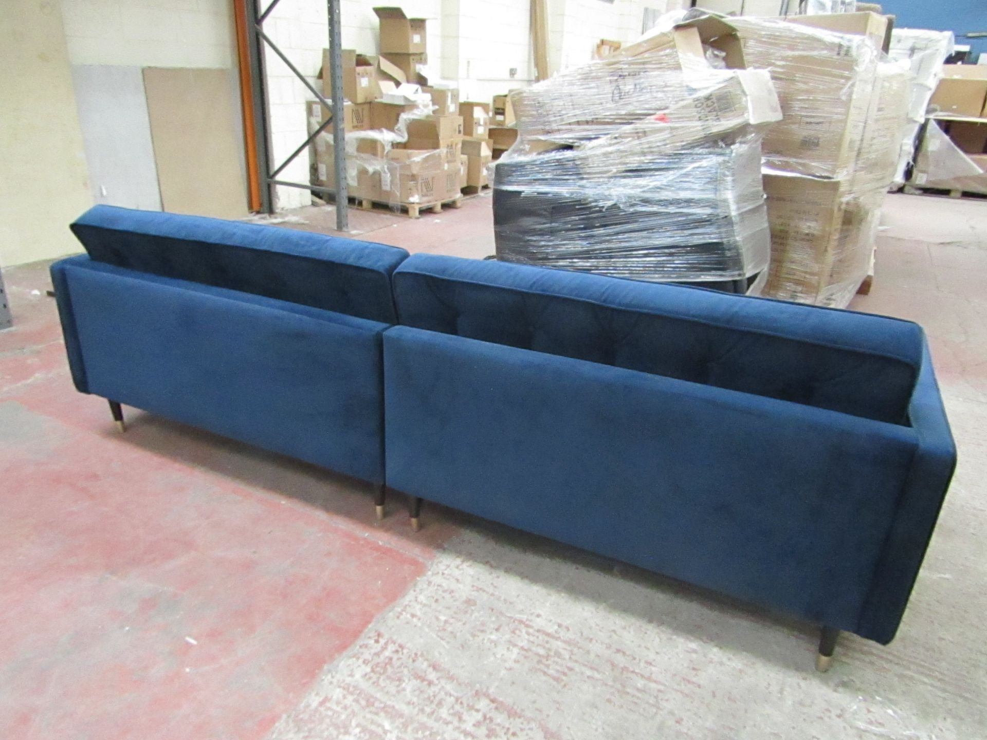 Swoon Sample blue velour  2 piece sofa, this sofa is very long at  2.62mtrs which is why its comes - Image 4 of 9