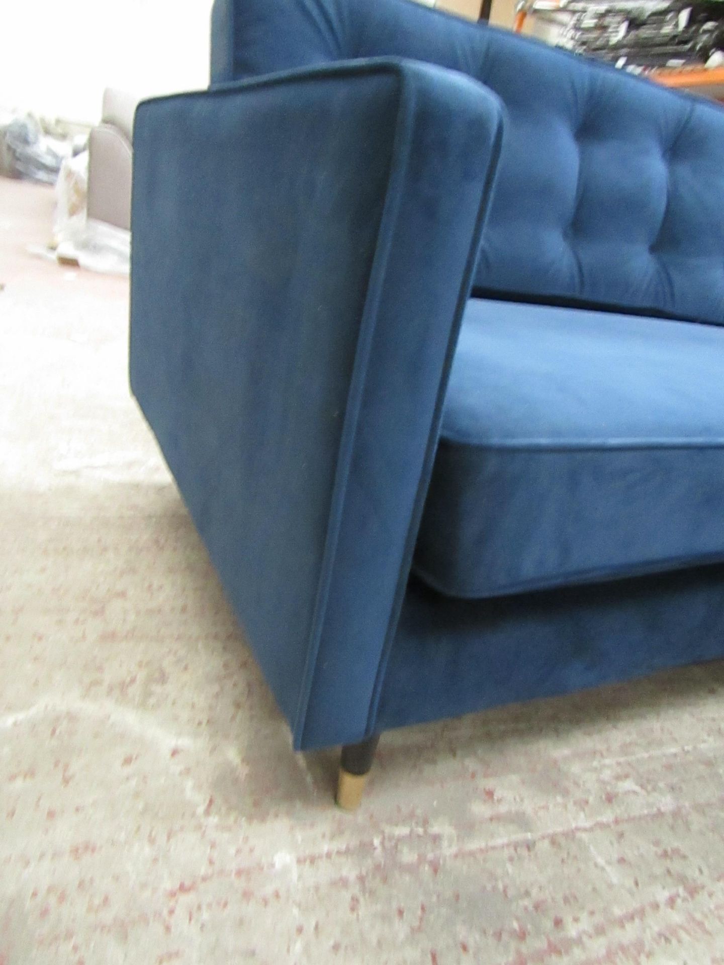 Swoon Sample blue velour  2 piece sofa, this sofa is very long at  2.62mtrs which is why its comes - Image 3 of 9