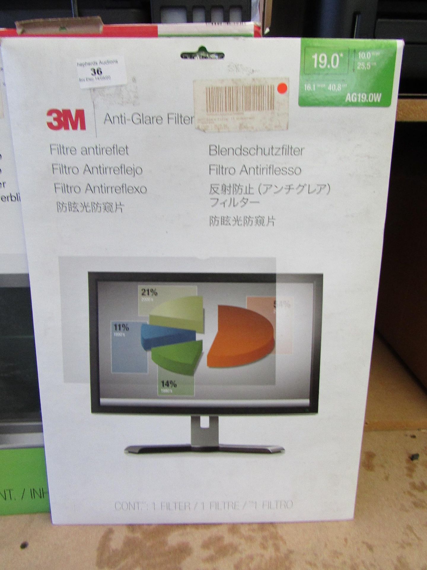 3M Anti Glare 19" screen filter in packaging