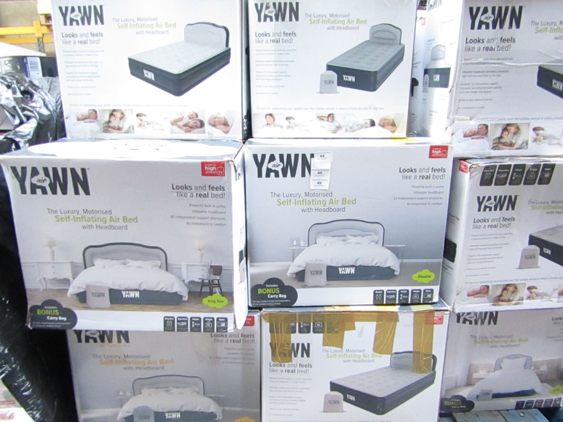 | 10X | YAWN AIR BEDS, MIXED SIZES | UNCHECKED AND BOXED | NO ONLINE RESALE | RRP - |TOTAL LOT RRP -