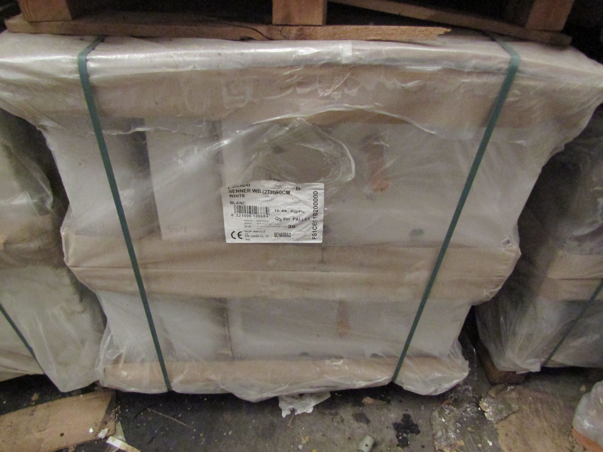 Pallet of approx 20 Lecico Senner 2 tap hole 60cm basins, new