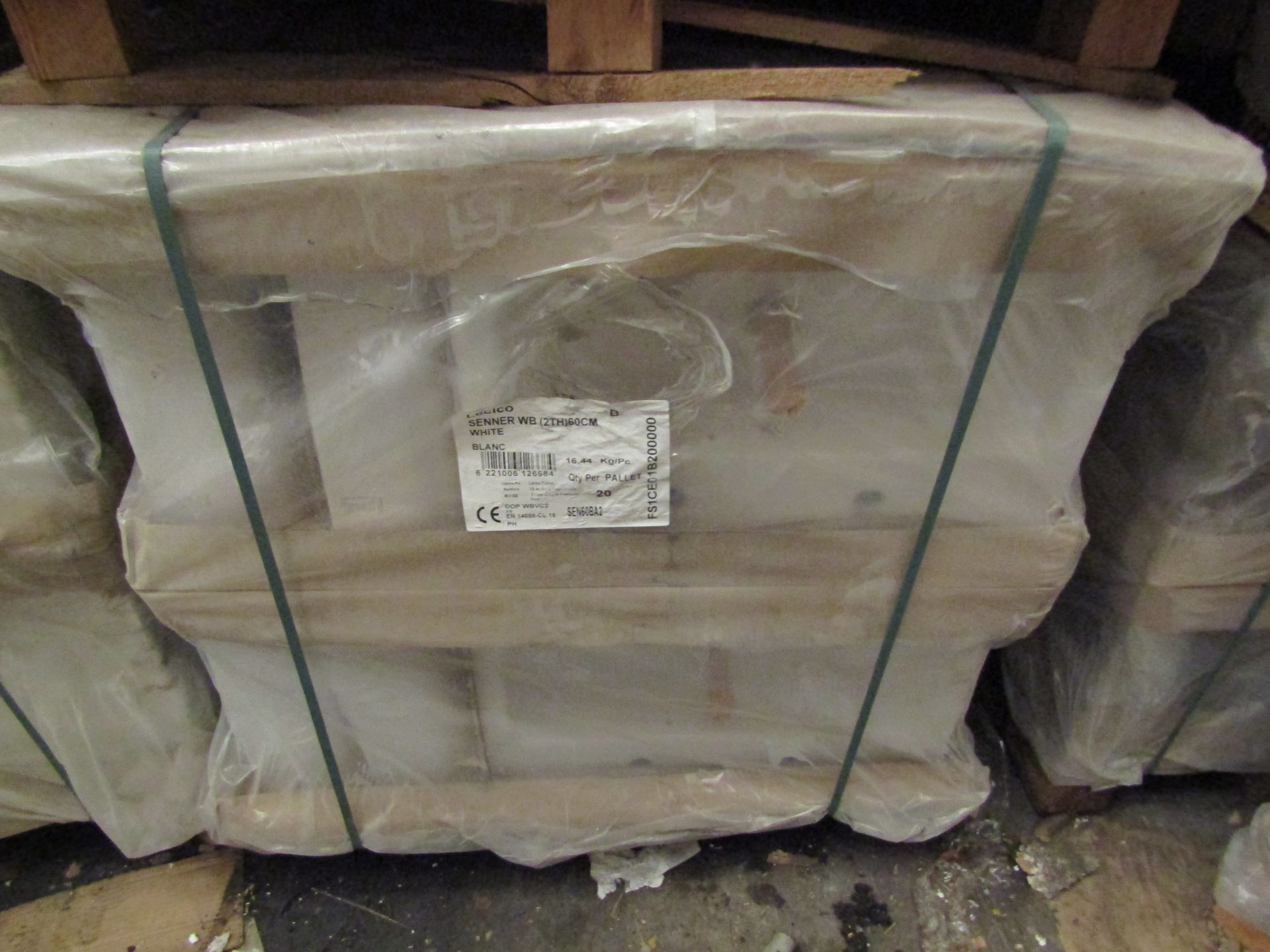 Pallet of approx 20 Lecico Senner 2 tap hole 60cm basins, new