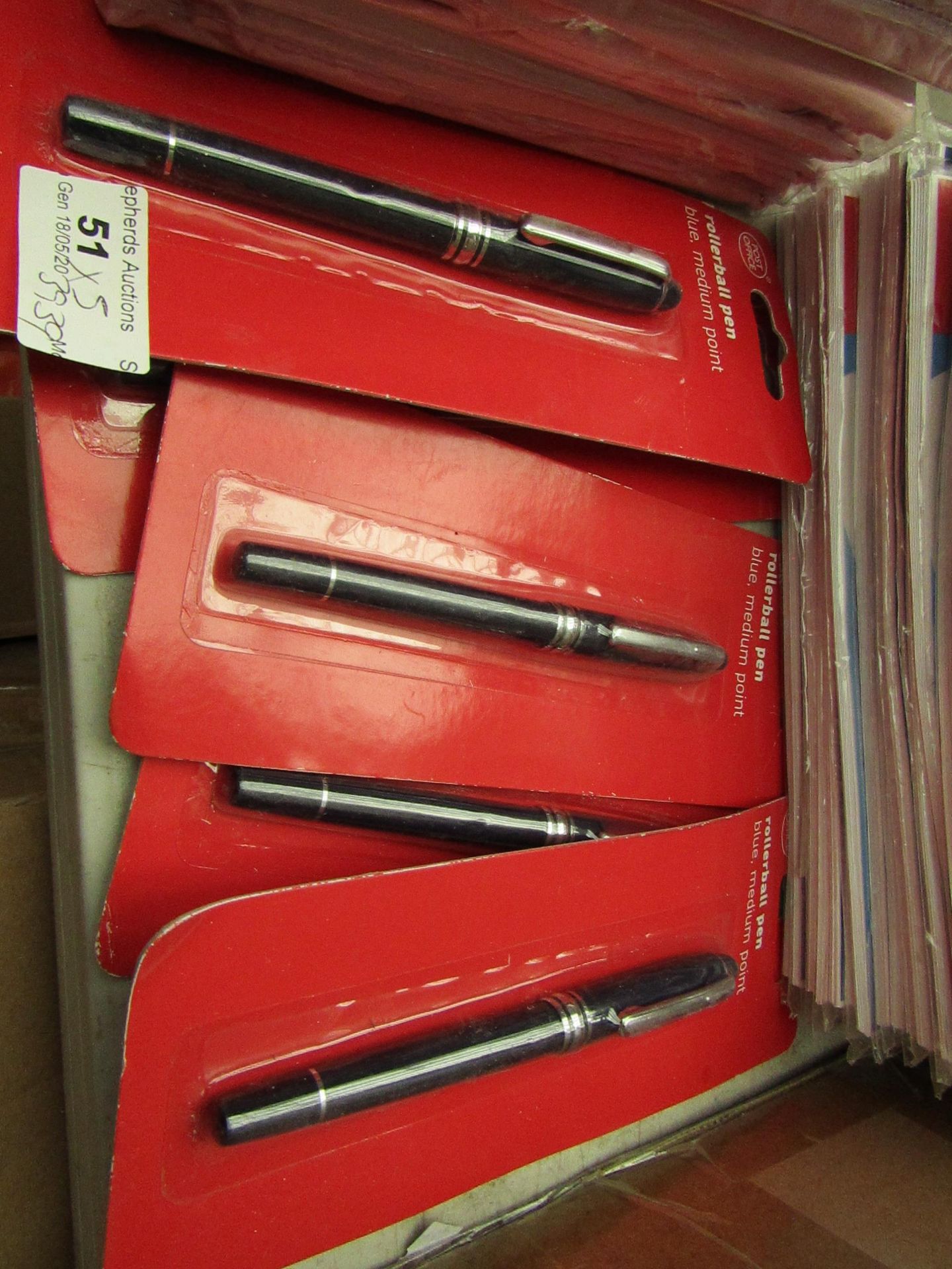 5 x Post Office Rollerball Pens with Blue Ink. Packaged