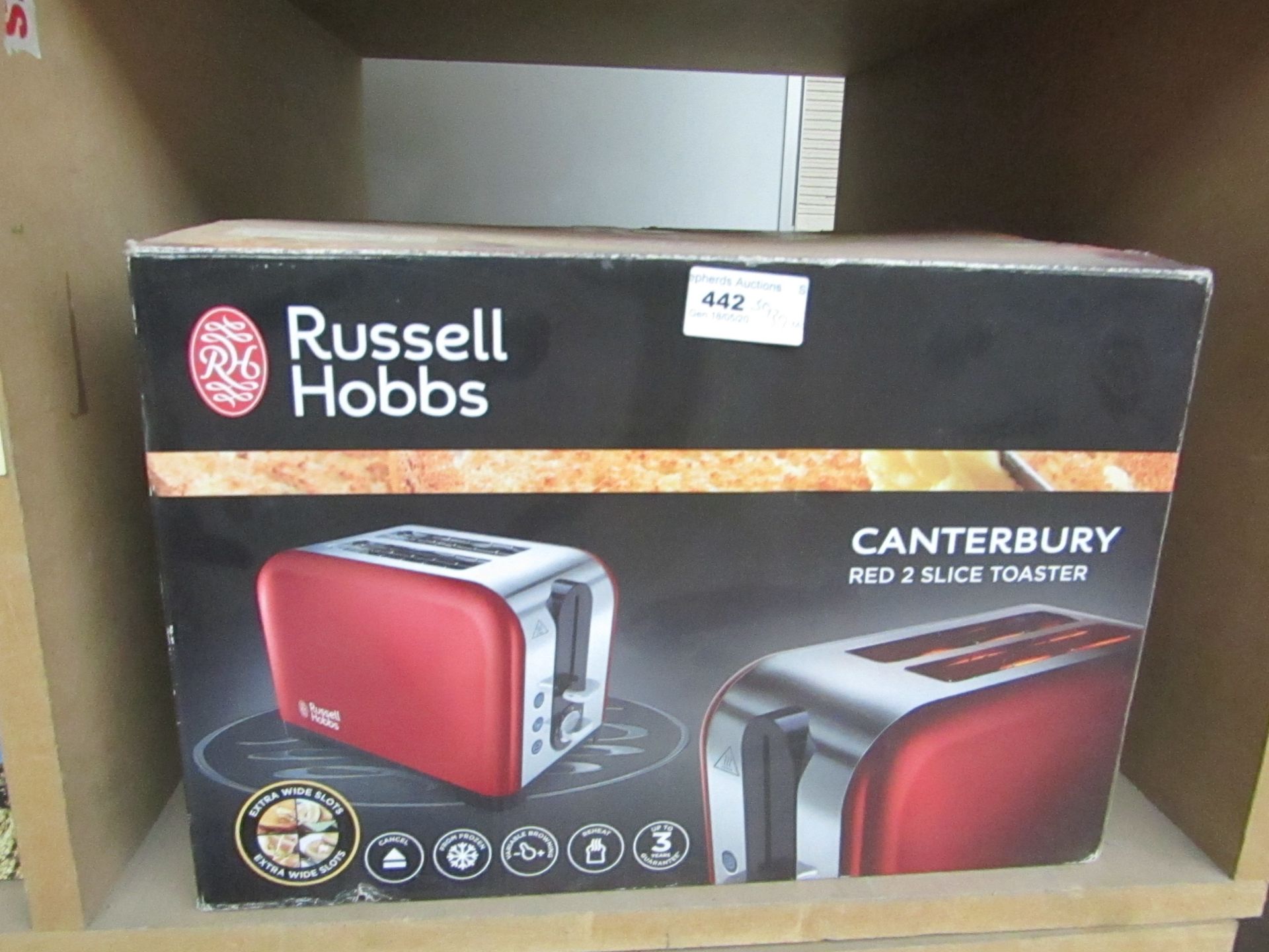 Russel Hobbs Canterbury Red 2 Slice Toaster. Boxed & Vendor Suggests it Works.