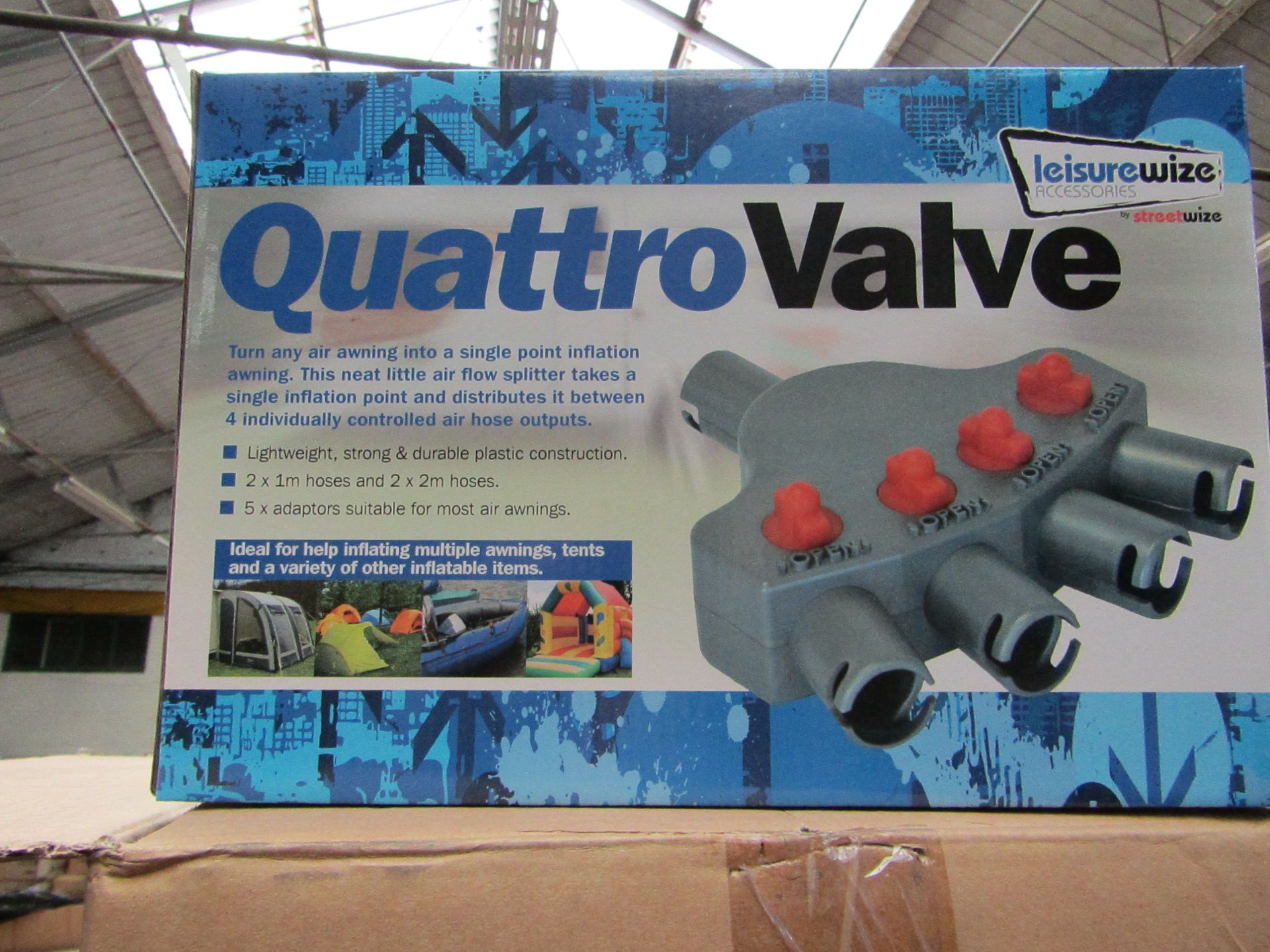 6x Streetwize quattro valve, 4 way valve air awning tent inflation adapter kit, new and boxed.