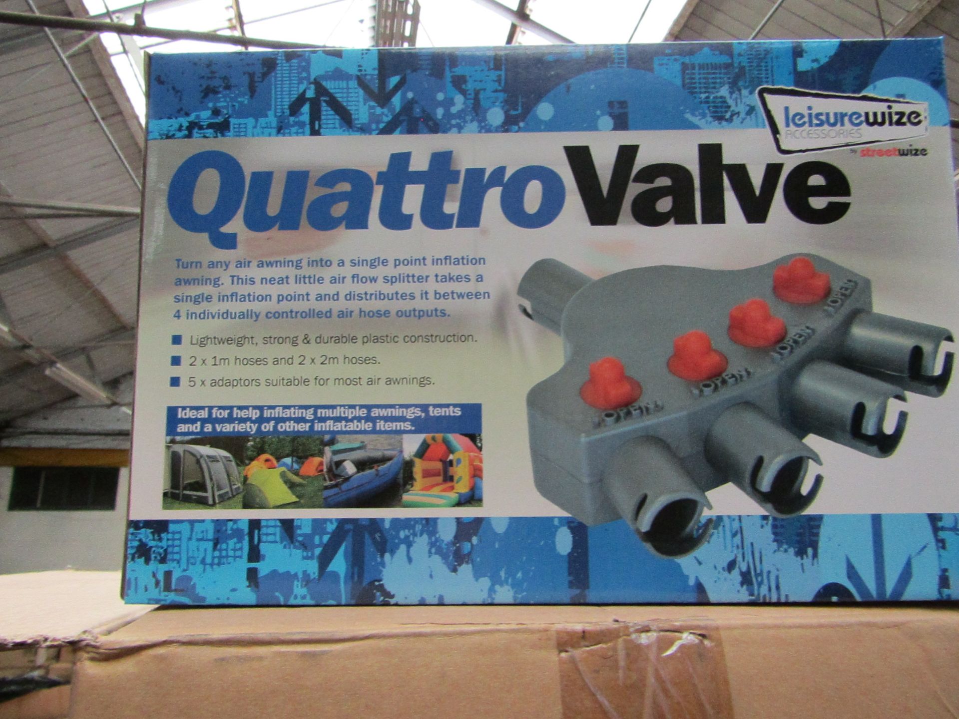 6x Streetwize quattro valve, 4 way valve air awning tent inflation adapter kit, new and boxed.