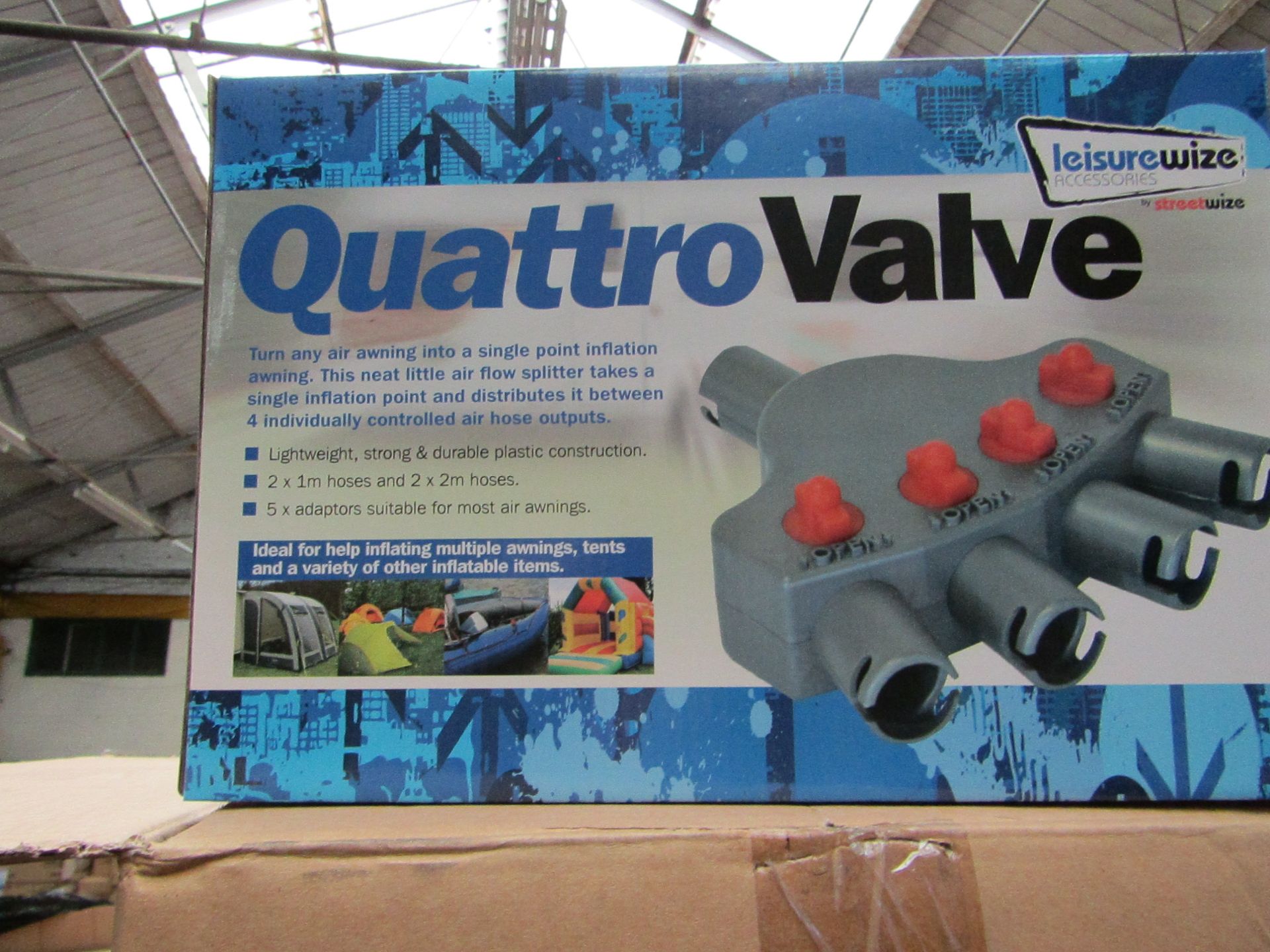 6x Streetwize quattro valve, 4 way valve air awning tent inflation adapter kit, new and boxed.