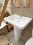 Verso Cloakroom basin set that includes a 550mm sink with full pedestal and a Mono Block Sink tap