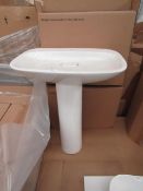 Laufen 600mm 1TH basin with ceramic cover and universal full pedestal, new and boxed.