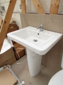 Verso Cloakroom basin set that includes a 550mm sink with full pedestal and a Mono Block Sink tap