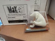 Box of 96 Max Scooting Dog Erasers. Unused & Boxed