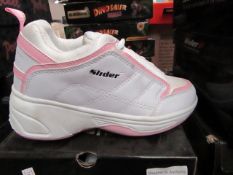 Size 1 Girls Sliderz Trainers with heal Wheel. Boxed