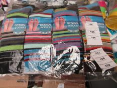 Pack of 12 mens Design Socks. Size 6 - 11. New & packaged