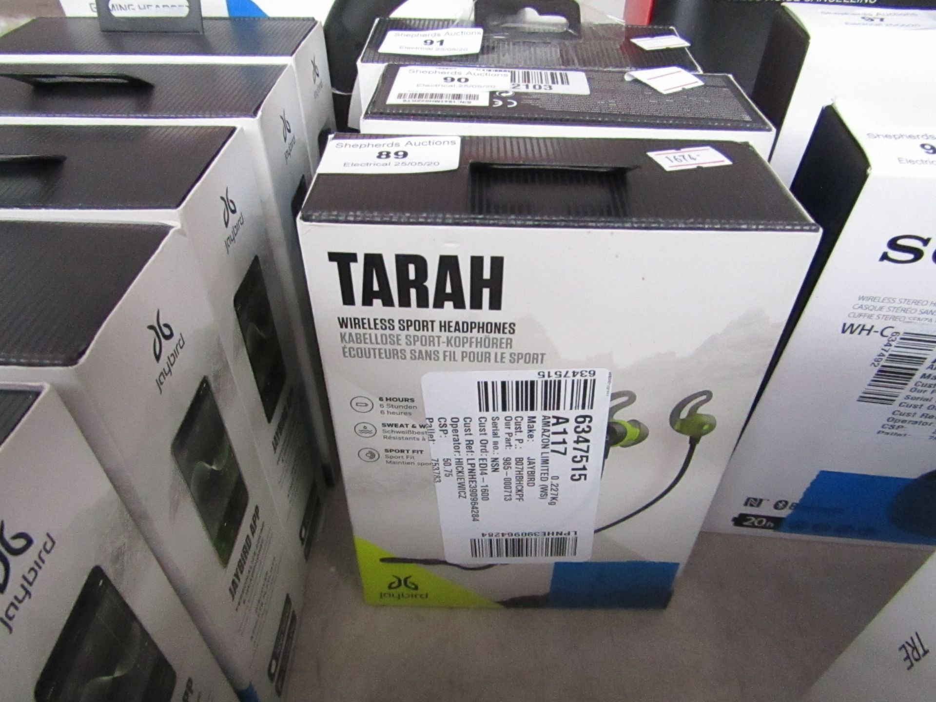 JayBird Tarah wireless sport headphones, untested and boxed. RRP £74.99