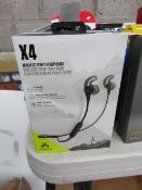 JayBird X4 wireless sport earphones, waterproof and sweat proof, untested and boxed. RRP £99.00