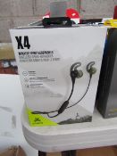 JayBird X4 wireless sport earphones, waterproof and sweat proof, untested and boxed. RRP £99.00