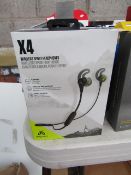 JayBird X4 wireless sport earphones, waterproof and sweat proof, untested and boxed. RRP £99.00