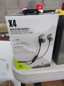 JayBird X4 wireless sport earphones, waterproof and sweat proof, untested and boxed. RRP £99.00