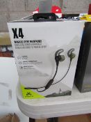 JayBird X4 wireless sport earphones, waterproof and sweat proof, untested and boxed. RRP £99.00