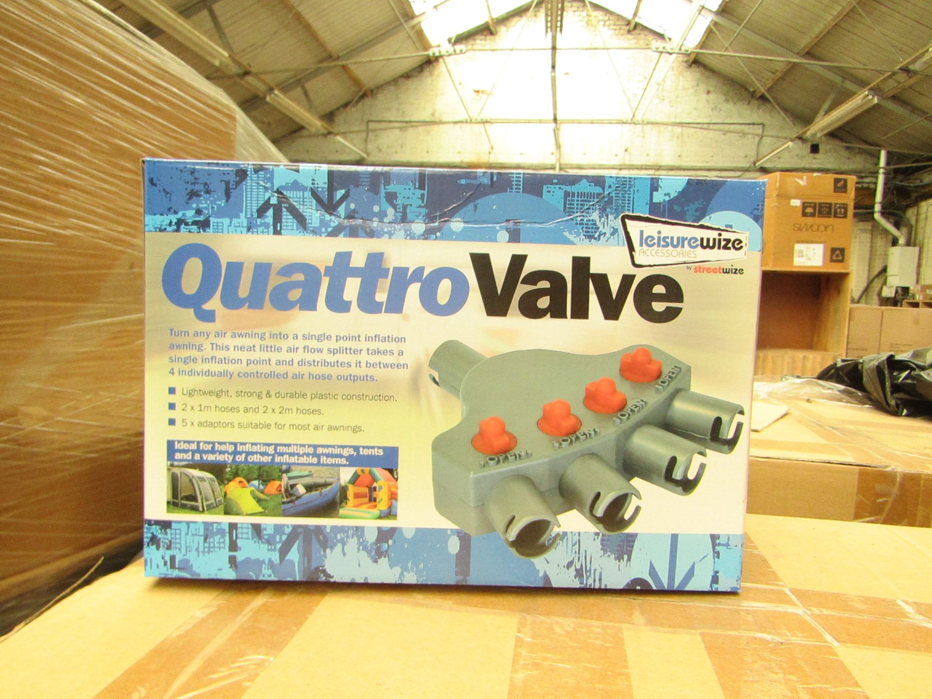 Streetwize quattro valve, 4 way valve air awning tent inflation adapter kit, new and boxed.