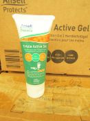 30 x 30ml Ansell Protects triple active gel hand protection gel, new and boxed.