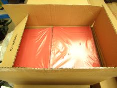 100x Red coloured exercise books, new and boxed.