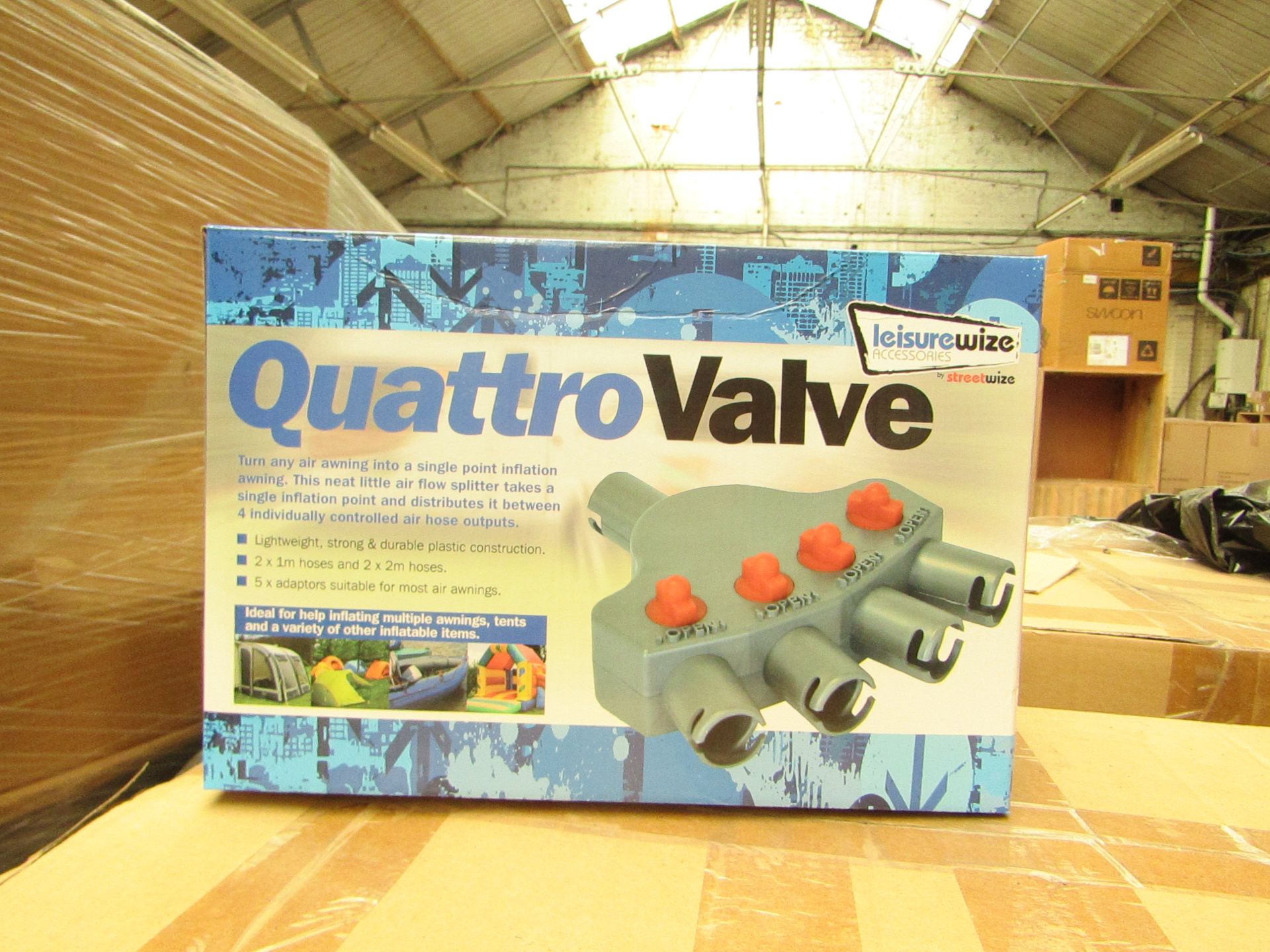 Streetwize quattro valve, 4 way valve air awning tent inflation adapter kit, new and boxed.
