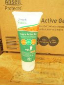 30 x 30ml Ansell Protects triple active gel hand protection gel, new and boxed.