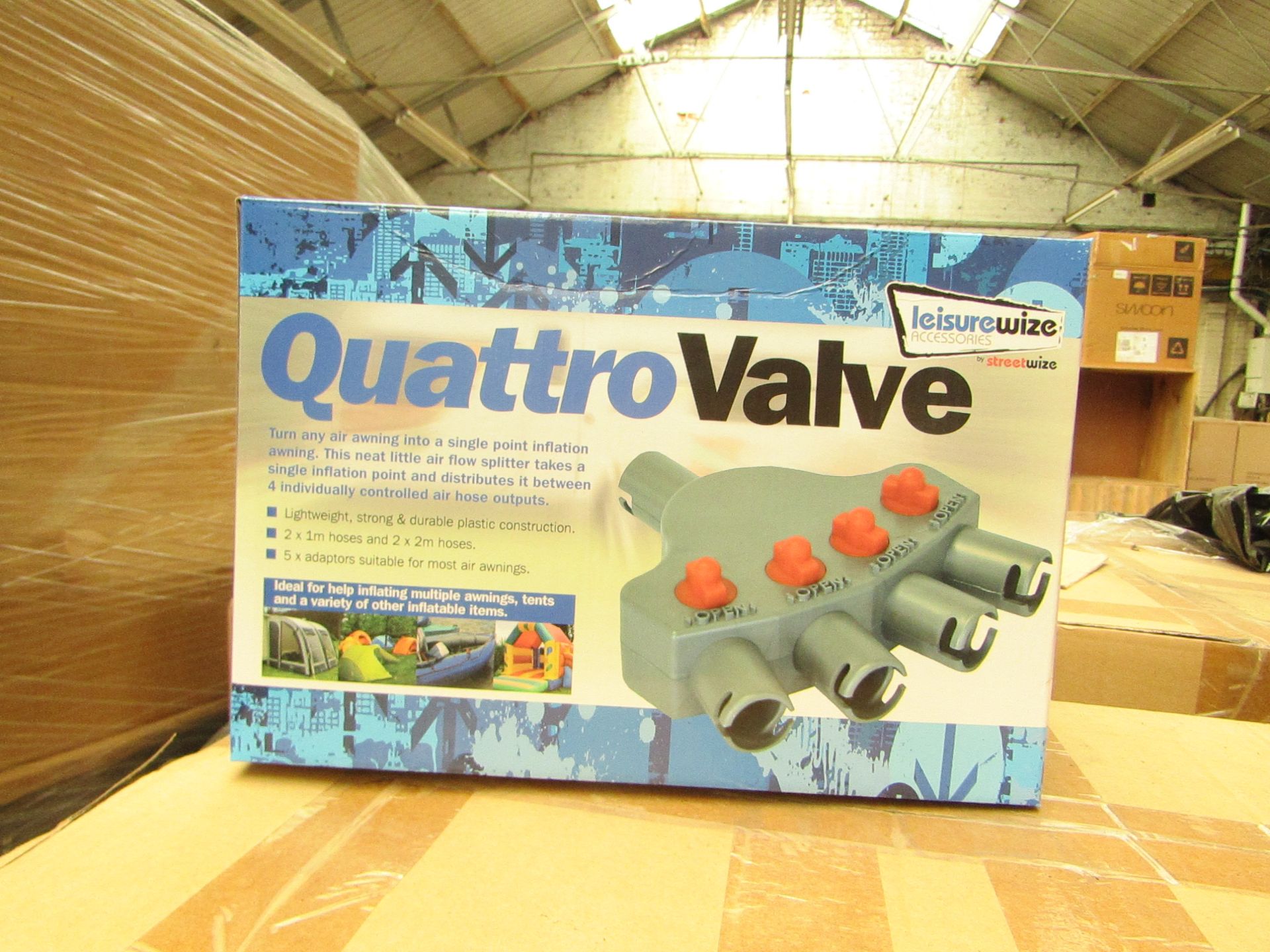 6x Streetwize quattro valve, 4 way valve air awning tent inflation adapter kit, new and boxed.