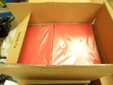 100x Red coloured exercise books, new and boxed.