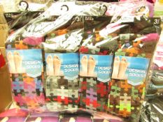 4x Packs of 3 Design Socks, size 6-11, new and packaged.