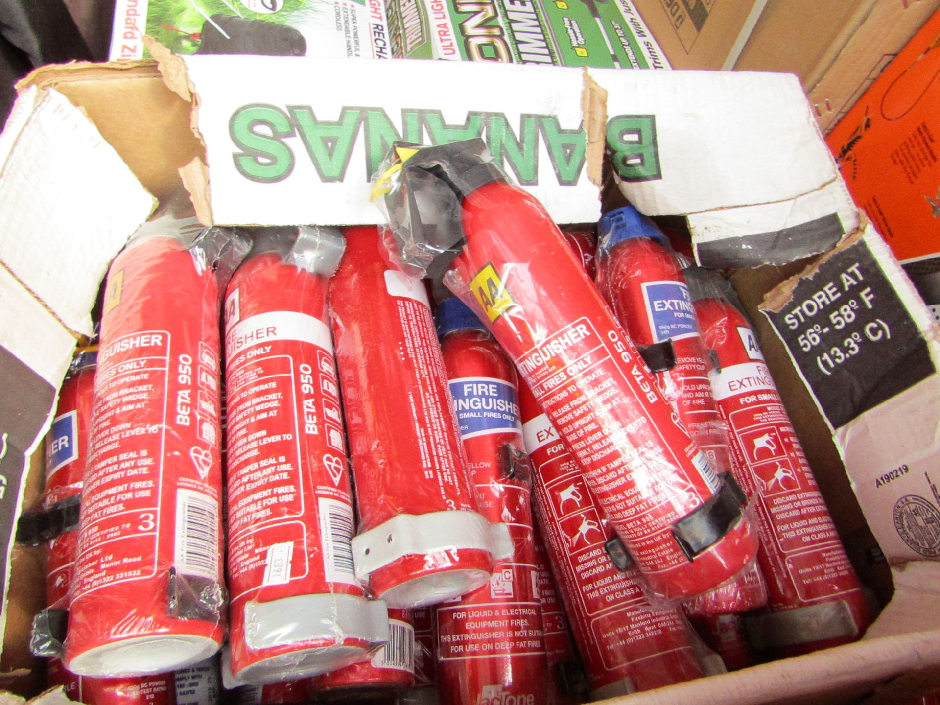 Box of approx 20 various small fire extingushers, all unchecked but look unused