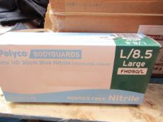 Box of 50x Polyco Body guard powder free Nitrile gloves, new size large