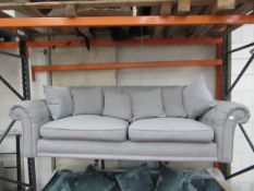 2 Seater costco grey fabric button back sofa, no feet, the seat cushions are a bit bobbly.